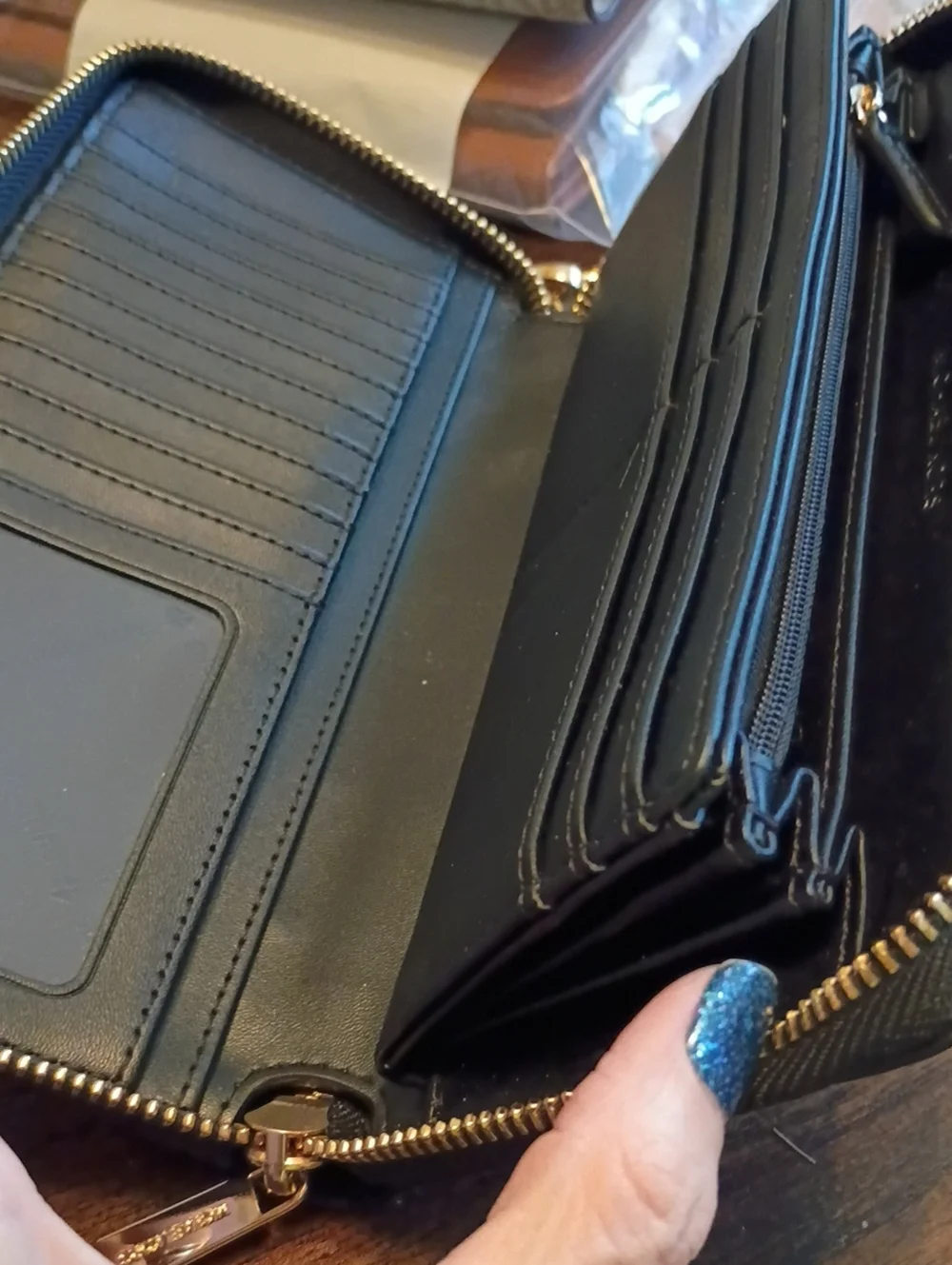 Michael Kors Black Leather large Wristlet Wallet organizer